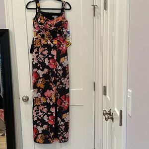 Kay Unger Black and Pink Floral Maxi Dress